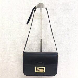 中古品 CELINE セリーヌ 馬車金具 ボックスカーフ ショルダーバッグ 黒×金 質屋出品