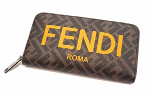 状態良好 FENDI フェンディ 7M0342 AJJ8 長財布 メンズ FFモノグラム ラウンドファスナー ロゴ 2カラー イエロー＆ブラウン