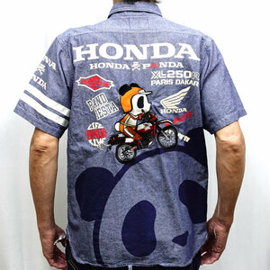 ホンダ HONDA×パンディエスタ PANDIESTA コラボ半袖シャンブレーシャツ 554507 インディゴ XXL XL250R バイク パンダ パリダカ