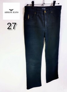 ☆美品 ARMANI JEANS AJ アルマーニ メンズ カラー ストレッチ パンツ ブラック 27 ボトムス デニム ジーンズ カジュアル ブランド 男性用