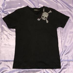 Roen　uomo　Tシャツ　Vネック　黒　Lサイズ　USED　★★★送料無料★★★　入手困難　ロエン　スカル ドクロ