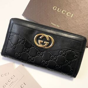 ★GUCCI グッチ シマ インターロッキング 長財布 レザー ブラック 黒 中古美品【鑑定済み 本物保証】