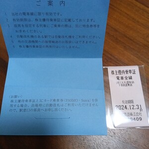 株主優待乗車証 東武鉄道　2枚セット　12/31まで