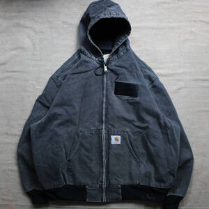 90s カーハートCarhartt ヴィンテージ アクティブジャケット 3XL ダック ブラック フェード ダメージ パーカー アメリカ古着 US規格 ワーク