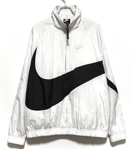 NIKE HBR STMT BIG SWOOSH WOVEN JACKET（XL）白／黒 ナイキ ビッグ スウッシュ ウーブン ナイロン ジャケット オーバー サイズ