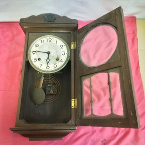 ◎【 SATO CLOCK 振り子時計 】ジャンク品 アンティーク 柱時計 昭和レトロ 掛時計 掛け時計 54×27×13cm ボンボン時計 148-33