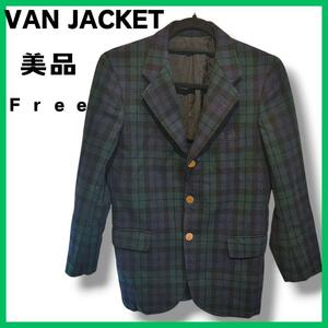 美品☆ VAN JACKET チェック ジャケット ブレザー ヴィンテージ 古着