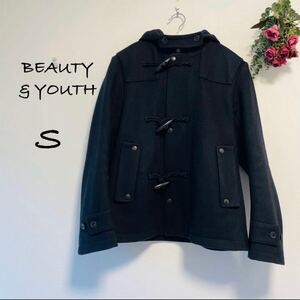 412【BEAUTY & YOUTH】フルジップダッフルコート(S)黒色　美品 ダッフルコート アウター トグルボタン コート　防寒