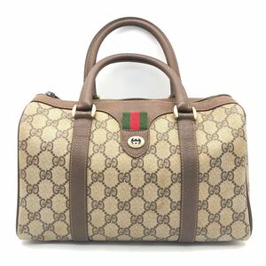 GUCCI グッチ オールドグッチ ミニボストン ハンドバッグ GG柄 シェリーライン ブラウン系 ベージュ系