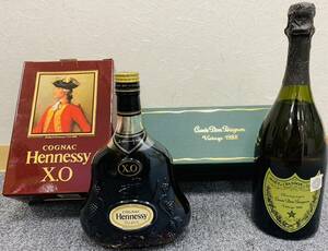 【MSO‐5354aRO】お酒2点セット Hennessy XO Dom Perignon Vintage 1988 ヘネシー ドンペリ 箱有 未開栓 洋酒 40％ 700ml 12％ 750ml 金蓋