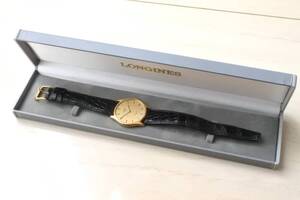 腕時計 LONGINES ケース付き 革ベルト 停止品 ロンジン 黒 ゴールド アナログ時計 メンズ