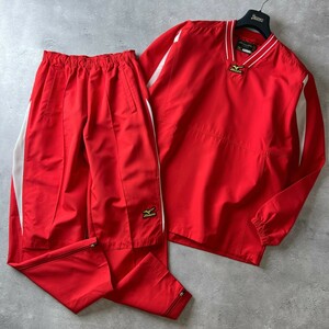 Mizuno Pro ミズノプロ / Vジャン ナイロン ウインドブレーカー 上下 セットアップ ジャケット & パンツ / メンズ L / 赤 レッド 野球