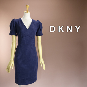 新品 DKNY 16/21号 ダナキャラン 紺色 スエード調 ワンピース パーティドレス 半袖 大きいサイズ 結婚式 フォーマル お呼ばれ 葵45K0205