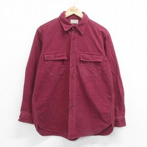 L/古着 エルエルビーン LLBEAN 長袖 ヘビー フランネル シャツ メンズ 80s コットン エンジ 23oct13 中古 トップス