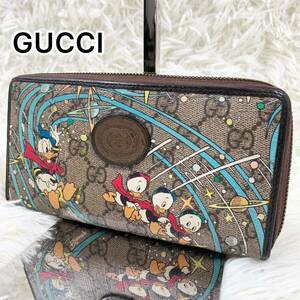 【希少】グッチ GUCCI×Disney ディズニーコラボ ドナルド GGスプリーム インターロッキングロゴ ラウンドファスナー ジップ 長財布 限定品