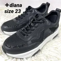 極美品✨【＋diana】プラスダイアナ（23）スニーカー　厚底　ラメ　黒　レザー