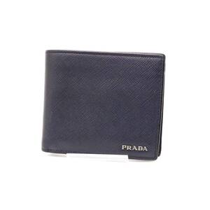 プラダ サフィアーノ SAFFIANO 折り財布 メタルロゴ レザー 本革 紺 ネイビー navy PRADA