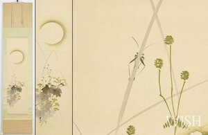 【真作】【WISH】木村武山「白菊」日本画 金泥仕様 掛軸 共箱 ◆菊花逸品 　　〇物故大家 東伏見宮御殿御襖絵 壮麗彩色 #24100021