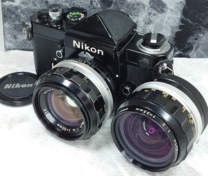 【終活整理】NIKON F2 黒 アイレベルファインダー＋NIKKOR 50mm f1.4＋35mm f2 単焦点2本セット 各動作良好 スローOK 光学良好 腐食なし