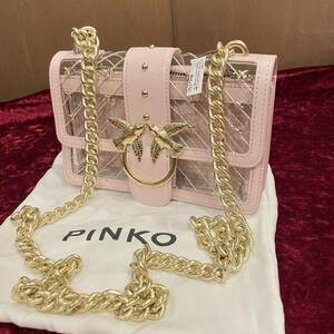 極美品 PINKO ピンコ 鳥モチーフ PVC×レザー クリア チェーンバッグ ショルダーバッグ