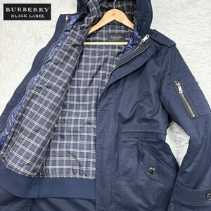 【極美品LLサイズ!!!】BURBERRY BLACK LABEL バーバリーブラックレーベル 中綿ライナー付 モッズコート ダークネイビー ノバチェック