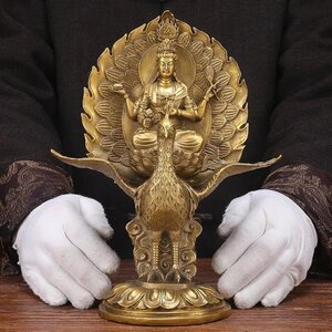 純銅 手作り 工芸品 置物を置く収蔵品 仏像 仏教 孔雀明王座像