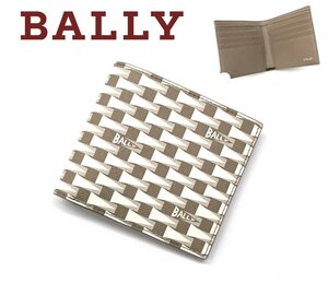 9万新品◆BALLY◆バリー ペナントモチーフ スポーツフラッグ柄 二つ折り財布 グレージュ 1円