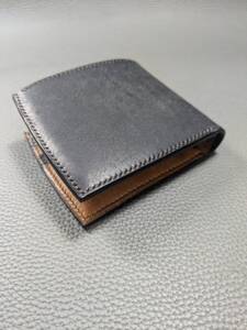 RiDo LeatherWorks【プエブロ】ハーフウォレット★ブラック×コニャック　二つ折り財布　イタリアンレザー　ハンドメイド