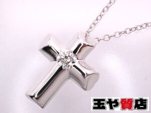 ティファニー 美品 クロス ダイヤ 1P ペンダント ネックレス 750 K18WG パロマピカソ