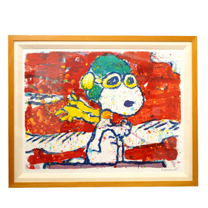 美品 トム・エバーハート LOW FAT MEAL OVER SANTA MONICA リトグラフ スヌーピー 絵画 絵 0074 Tom Everhart