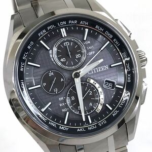 美品 CITIZEN シチズン ATTESA アテッサ Eco-Drive エコドライブ 腕時計 AT8040-57E 電波ソーラー クロノグラフ チタン 箱付き 動作OK