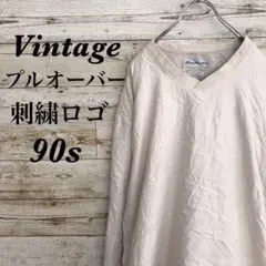 【k3053】USA古着90sヴィンテージ刺繍ロゴナイロンプルオーバージャケット