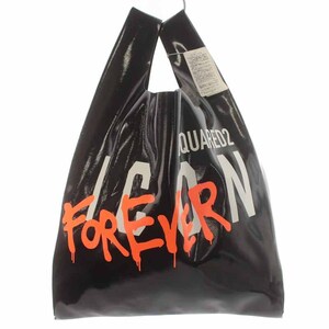 未使用品 ディースクエアード DSQUARED2 1CON Forever Shopping Bag トートバッグ ハンドバッグ プリント 黒 ブラック ■GY29 メンズ