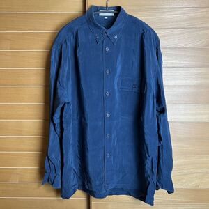 WAKO 和光 GINZA ボタンダウンシャツ 光沢 古着 longshirts 46 ネイビー シャツ XL 上質