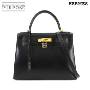 新品同様 エルメス HERMES ケリー 28 2way ハンド ショルダー バッグ ボックスカーフ レザー ブラック□D刻印 外縫い 90237175