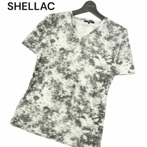 SHELLAC シェラック 春夏 ムラ柄 総柄★ 半袖 Vネック カットソー Tシャツ Sz.48　メンズ 日本製　A4T07027_6#D