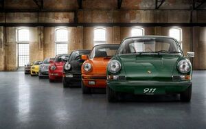 ポルシェ 911 歴代7代7色ラインナップ 1964-2011年 壁紙ポスター 特大ワイド版921×576mm （はがせるシール式） 001W1