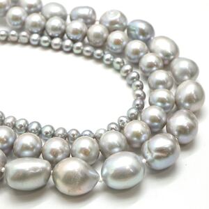 【売り切り】1円〜!!《本真珠ネックレス3点おまとめ》F◎ 約168.2g 約4.5-11.0mm珠 パール pearl necklace jewelry DI0/- E381