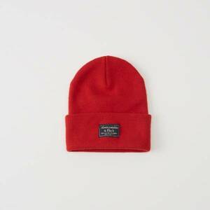 アバクロ Turn Up Beanie ビーニー ニット帽 ゴールド レッド ロゴ