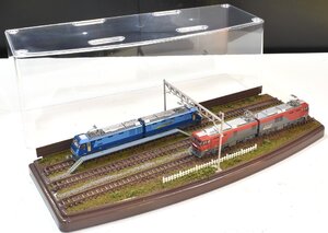 【SAZAN】鉄道ジオラマ展示台ケース付き 3線路＆洗浄台付き(他の商品と同梱不可)※33x12cm★12