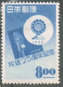 美品　【記念】1959.3.22発行　「放送25年」8円　1種完　未使用　NH　糊有