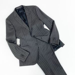 Ca16② BOSS HUGO BOSS ボス ヒューゴボス REDA社製生地☆ Super110 シングルスーツ セットアップ 50 L相当 ストライプ ウール100% メンズ