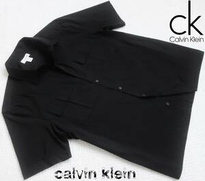 新品★カルバンクライン★セクシーな ブラック 半袖シャツ★快適な ストレッチ カジュアルシャツ XL★CK CALVIN KLEIN☆581