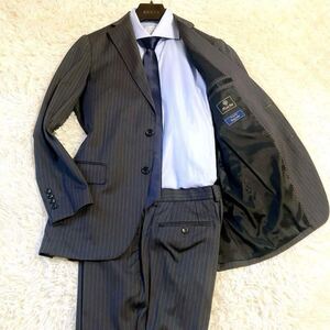 【RING JACKET】1円! MEN`S BIGI メンズビギ スーツセットアップ 大きいサイズXL 撥水 リングヂャケット チャコールグレー 高機能 美品