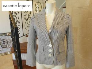 4.1万 新品　nanette lepore（ナネットレポー）★東京スタイル　紺×白　ストライプ柄　ジャケット2　M相当