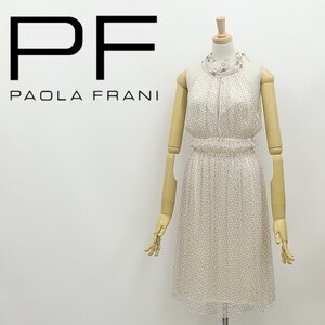 ◆PAOLA FRANI パオラフラーニ シルク100％ シフォン バタフライ 蝶々柄 バックシャン リボン ブラウジング ノースリーブ ワンピース 40