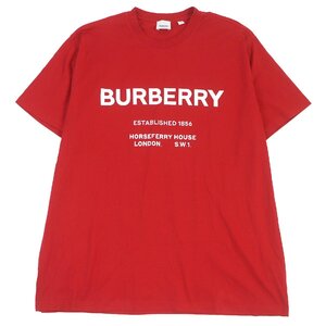 極美品□BURBERRY バーバリー 8011540 コットン ホースフェリー ロゴプリント クルーネック 半袖Ｔシャツ レッド XL 正規品 メンズ