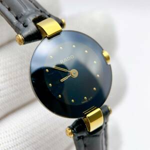 美品 ラドー RADO ドームガラス 腕時計 クオーツ QZ クーポル 黒文字盤 ラウンド 204.4079.4N 電池切れ ジャンク