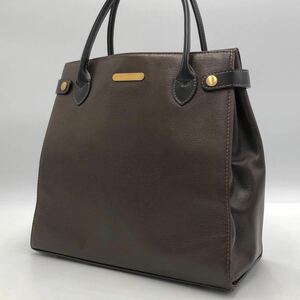 [極美品] BURBERRY バーバリー サフィアーノレザー 総革 トートバッグ 肩掛け A4+PC可 ノバチェック シャドーホース メンズ ビジネス 茶