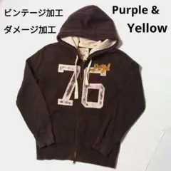 Purple ＆ Yellow　パーカー　ダメージ加工　ビンテージ加工　メンズM